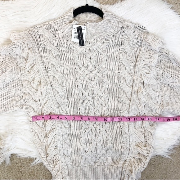 New Leith Cable Knit Fringe Sweater in Beige Oatmeal Light Heather - Picture 9 of 9